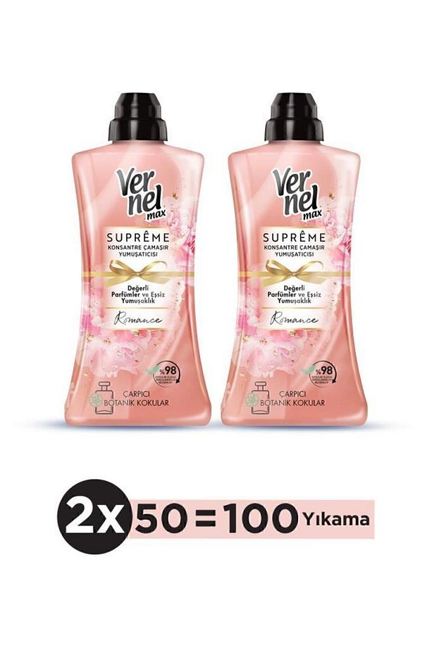 Max Konsantre Çamaşır Yumuşatıcısı 2 X 1200ml (100 YIKAMA) Supreme Romance - 1