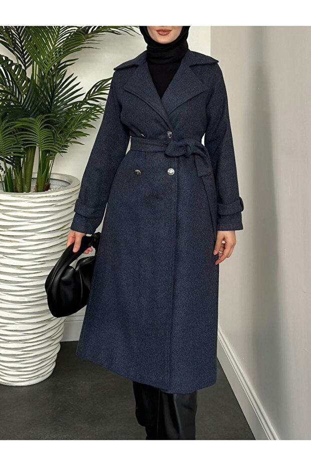 قبعة ذات ياقة مزدوجة الصدر بأزرار - 1