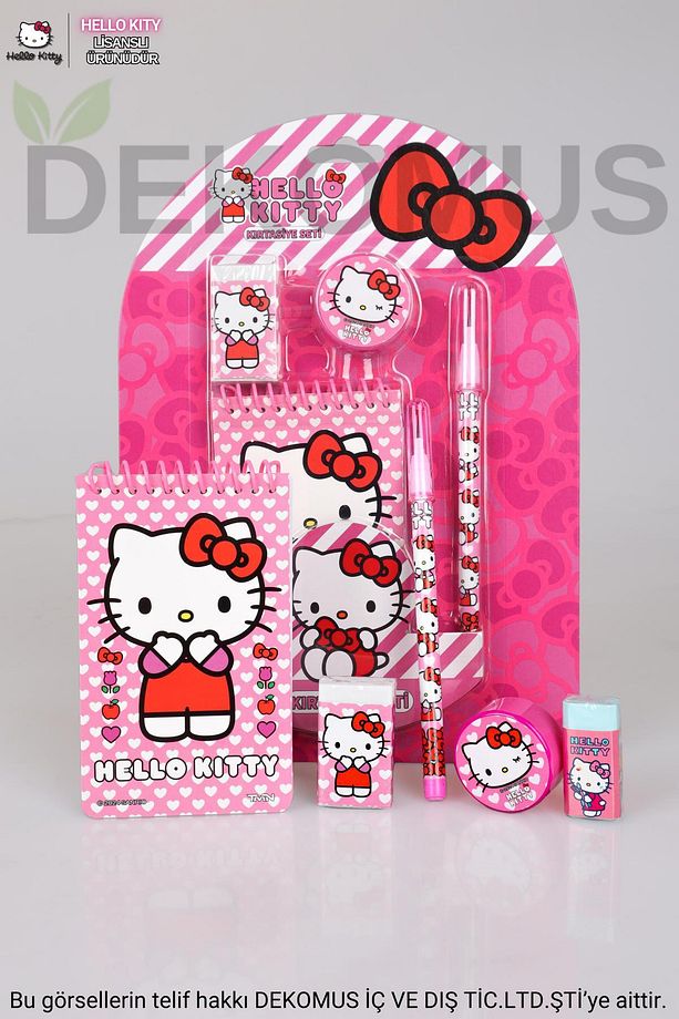LİSANSLI HELLO KITTY 4'LÜ KIRTASİYE SETİ NOT DEFTERİ,GEÇMELİ KURŞUN KALEM,SİLGİ VE KALEMTRAŞ - 1