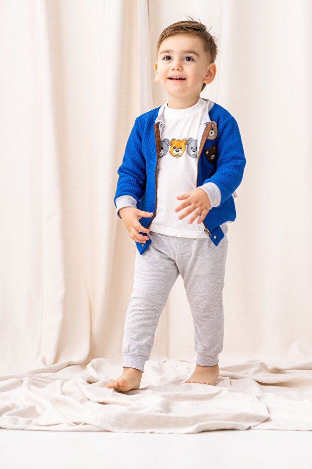- 3-Piece Set with 3 Bear Regulated Quilted Baby Boy Cardigan