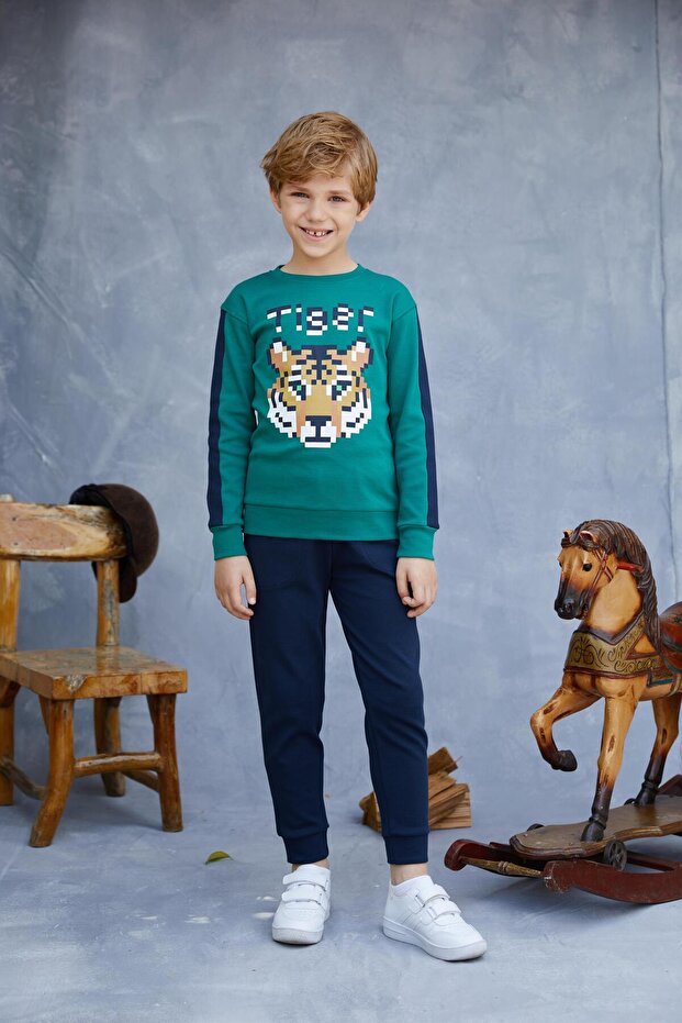 طقم بيجامة شتوية للأولاد - أخضر - 1