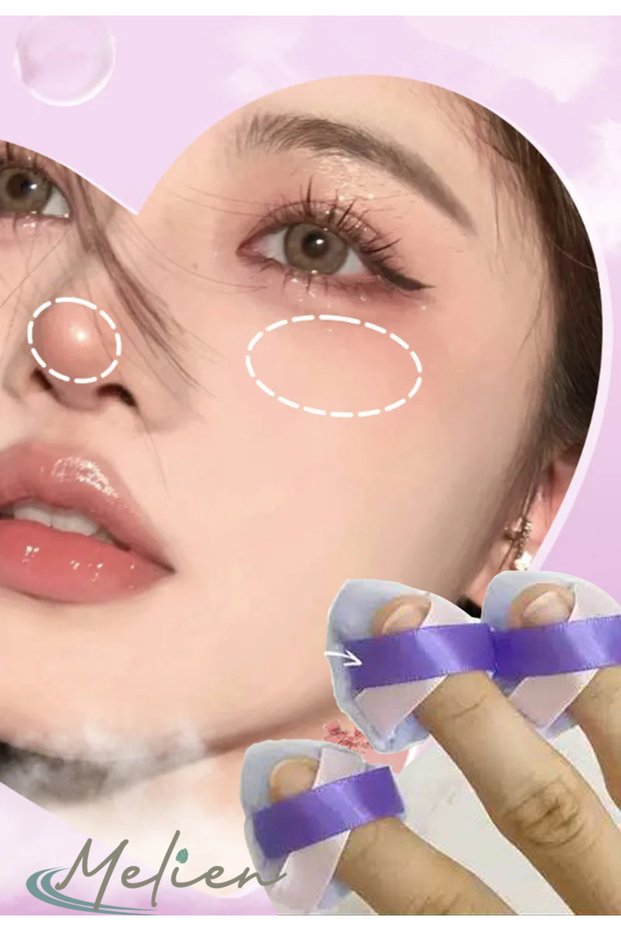 2Pcs Double Ribbon Cotton Washable Velvet Puff Dry Wet Face Contour Makeup Cloth Cosmetic Sponge
