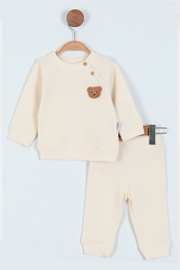 Unisex Seersucker Fabric Teddy Bear Detailed Cotton Bottom Set