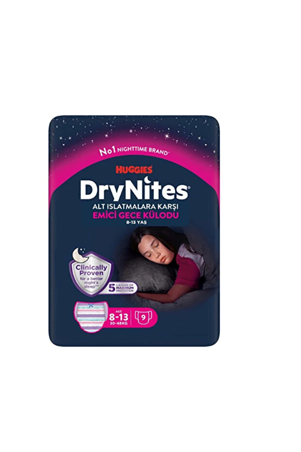 Drynites Night Panties for Girls 8-13 Years Old, Pack of 9