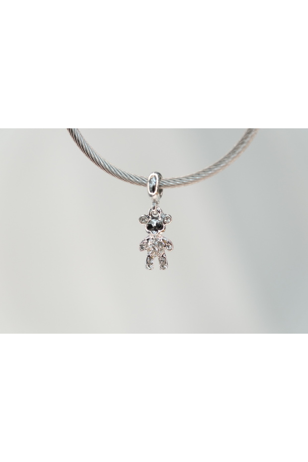 Stainless Steel Charm with Teddy Bear Figure