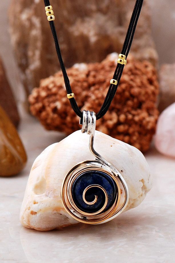 Lapis Lazuli Taşlı Tasarım Gümüş Kolye 6446 - 1