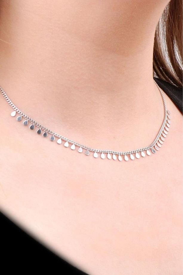 Choker Damla Pullu Tasarım Gümüş Kolye 6475 - 1