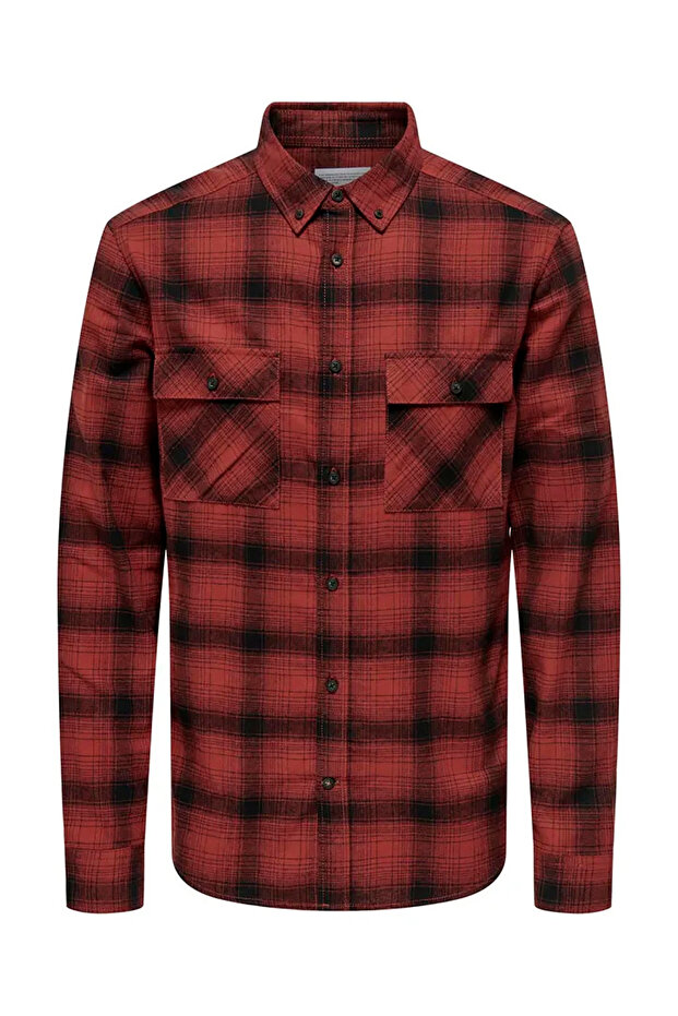 Mens Onsmatt Long Sleeve Regular Fit 100% Cotton Shirt 22030127 Red