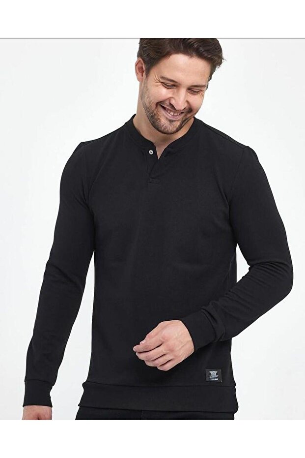 Hakim Yaka Düğmeli Sweatshirt - 1