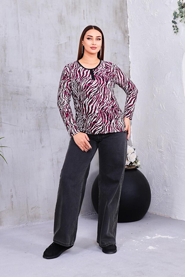 بلوزة من جلد الغزال بنمط حمار وحشي مقاس كبير - 5