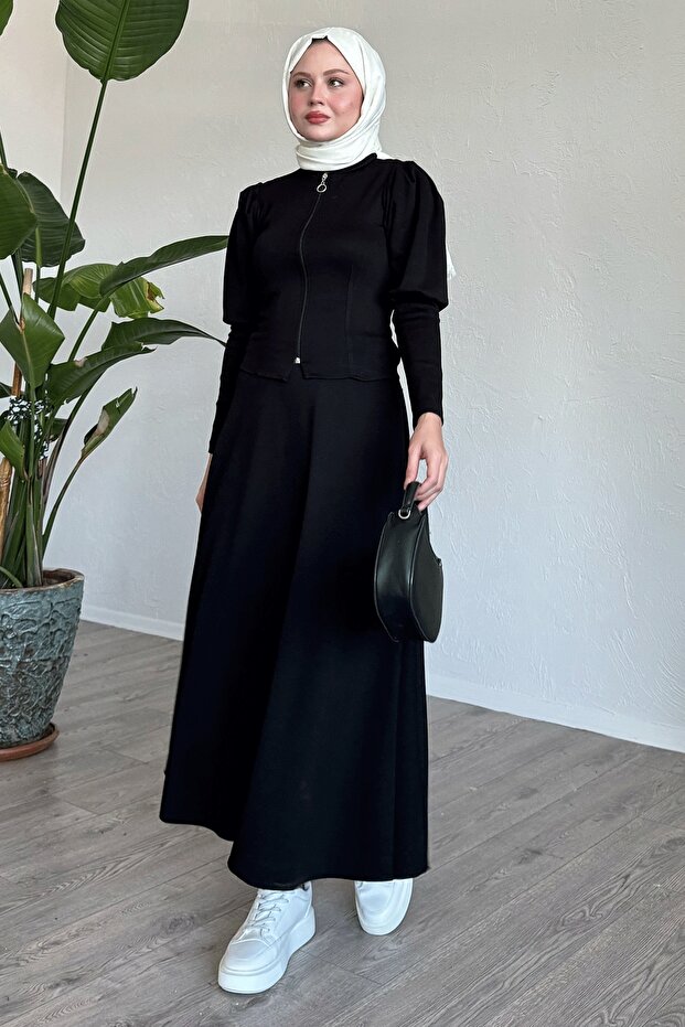 Fish Sleeve Black Skirt Suit