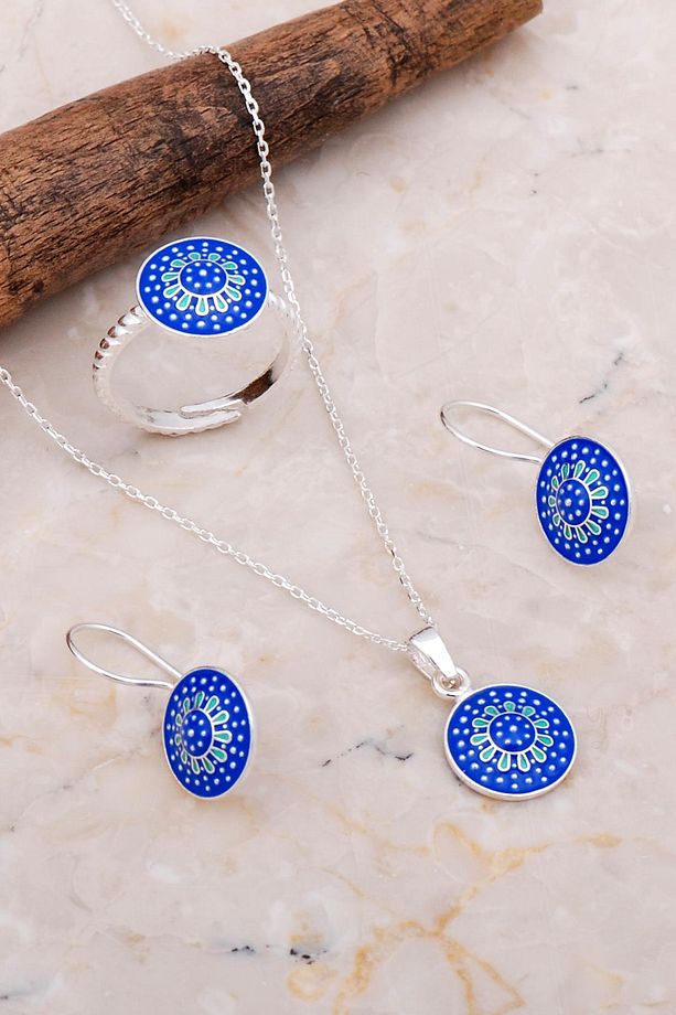 Anadolu Motifli Mineli Elişi Gümüş Set 2651 - 1