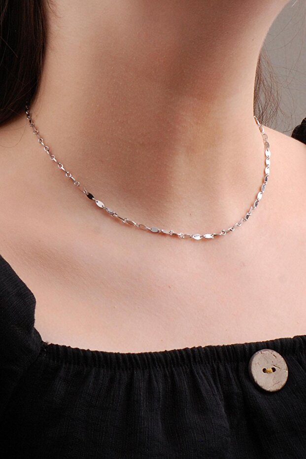 Pullu Tasarım Choker Gümüş Kolye 6586 - 1