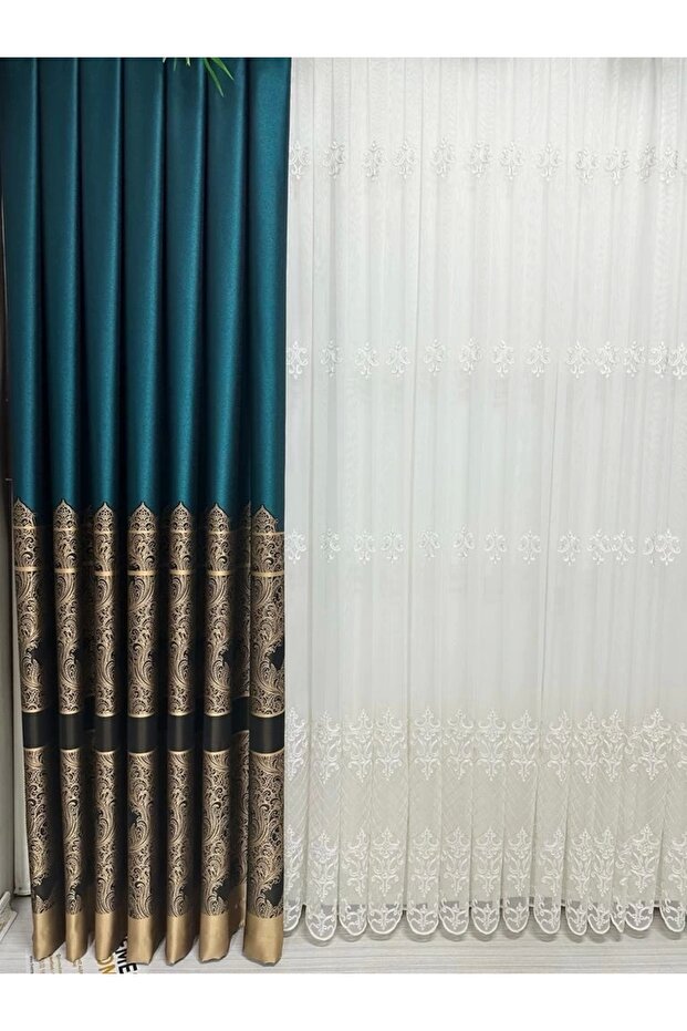 Nivemeshome Gönen Emerald Green671539 1/3 Close Pleated Background Curtain Apm