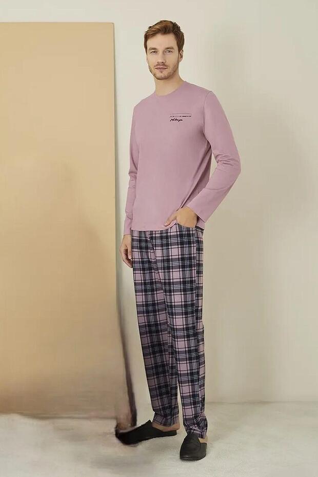 1613 Elitepoint Erkek Uzun Kollu Bisiklet Yaka Pijama Takımı-Gülkurusu - 1