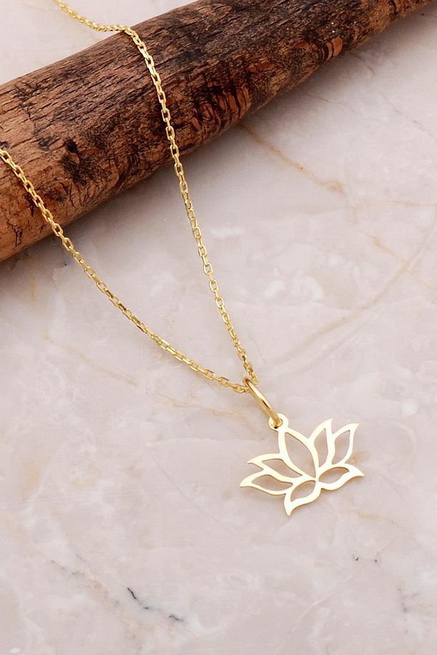 Lotus Çiçeği Altın Yaldızlı Gümüş Kolye 7193 - 1