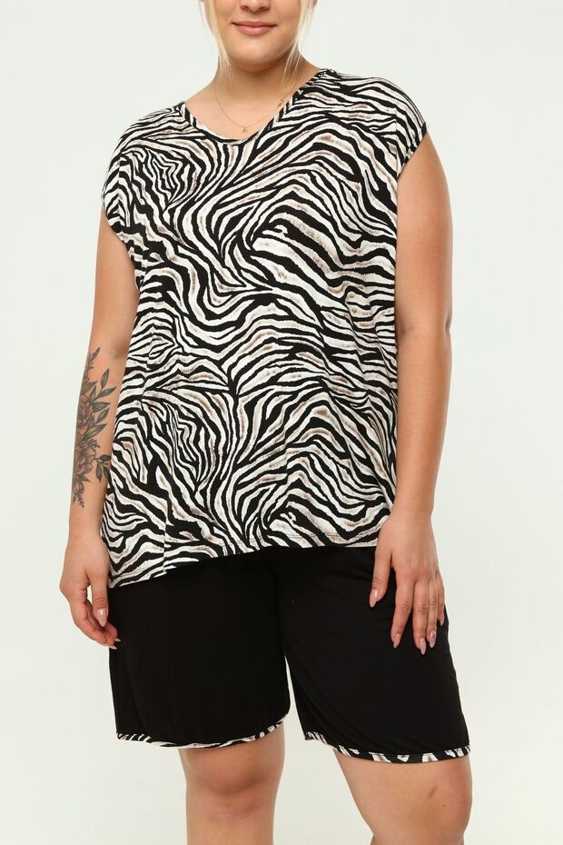 ZeBra Patterned ComfortaBle Pajama Set - Black and White, Plus Size, 2-piece Under-upper Set - 5
