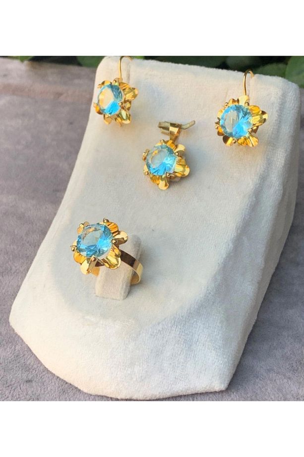 14 Ayar Altın Gül Model Yakut Set - 2