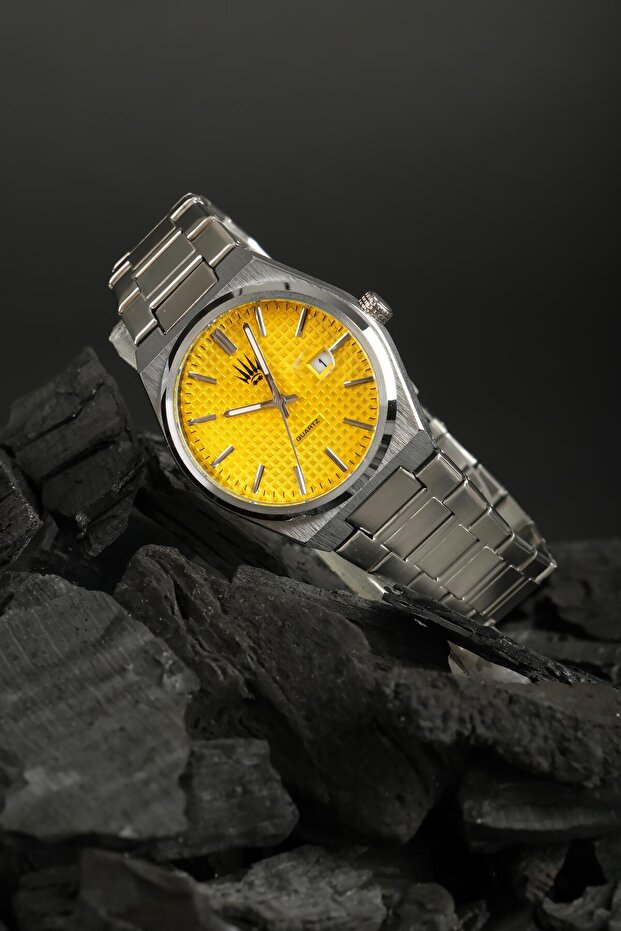 Vortex Silver Yellow Steel Wristwatch
