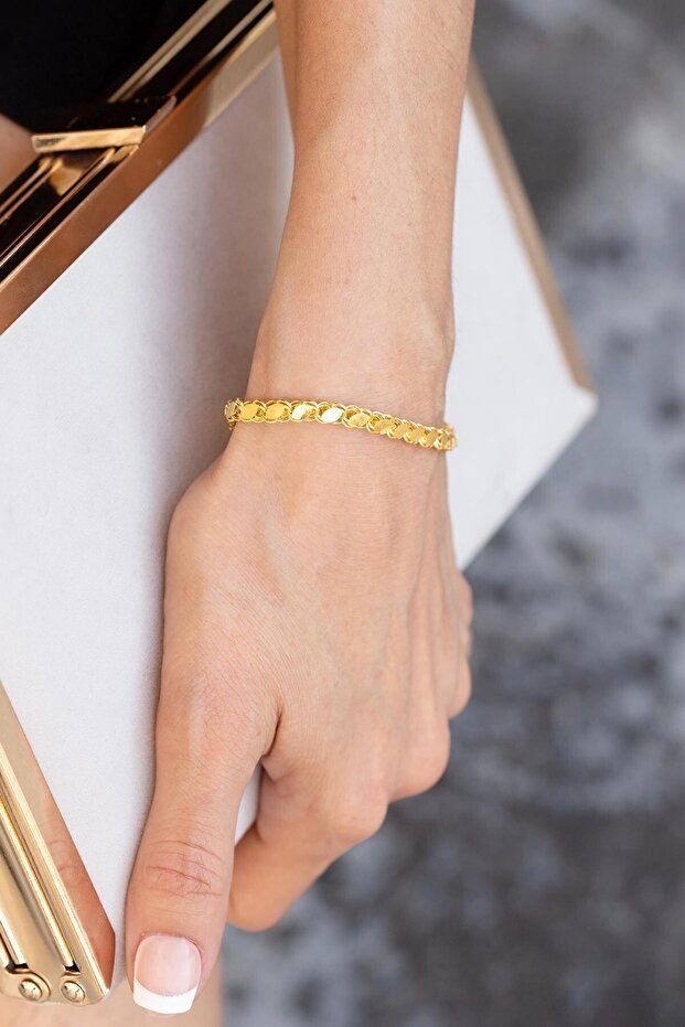 14 Ayar Altın Orta Kalın Pullu Halep Bileklik - 4