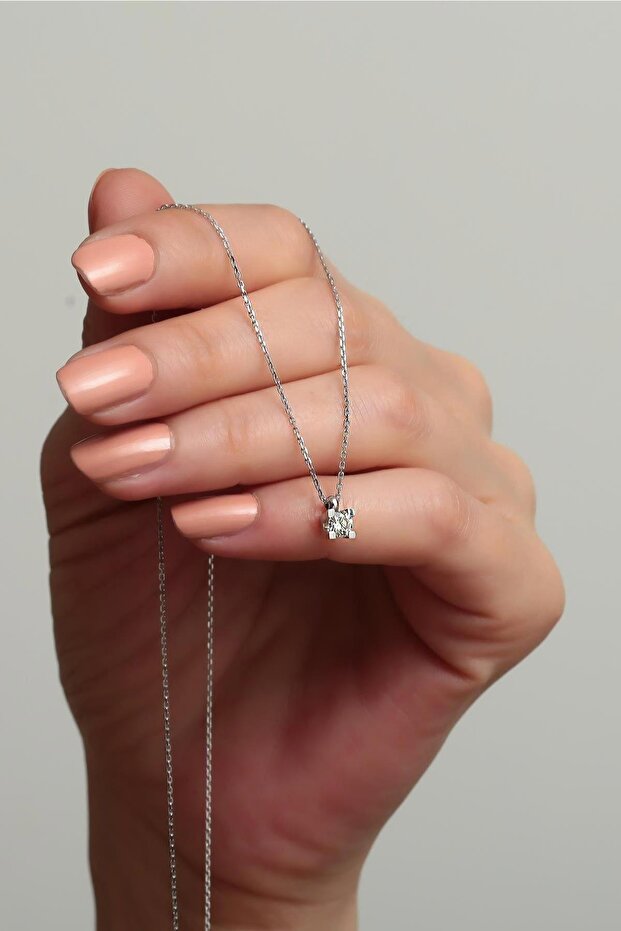 14 Ayar Altın Pırlanta Tek Taş Kolye - 4