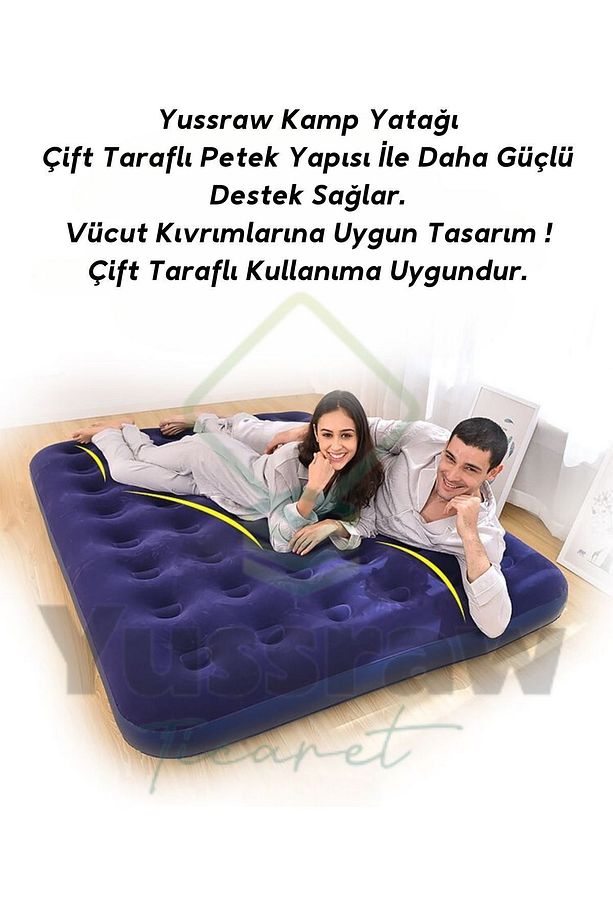 şişme kamp yatağı Çift Kişilik Şişme Yatak Pompa Ve 2 Yastık Dahil - 5