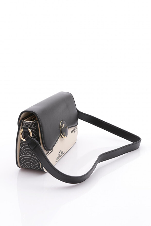 Black Embossed Patterned Shoulder Bag - 2