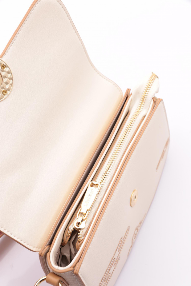 حقيبة كتف منقوشة باللون الكريمي - 4