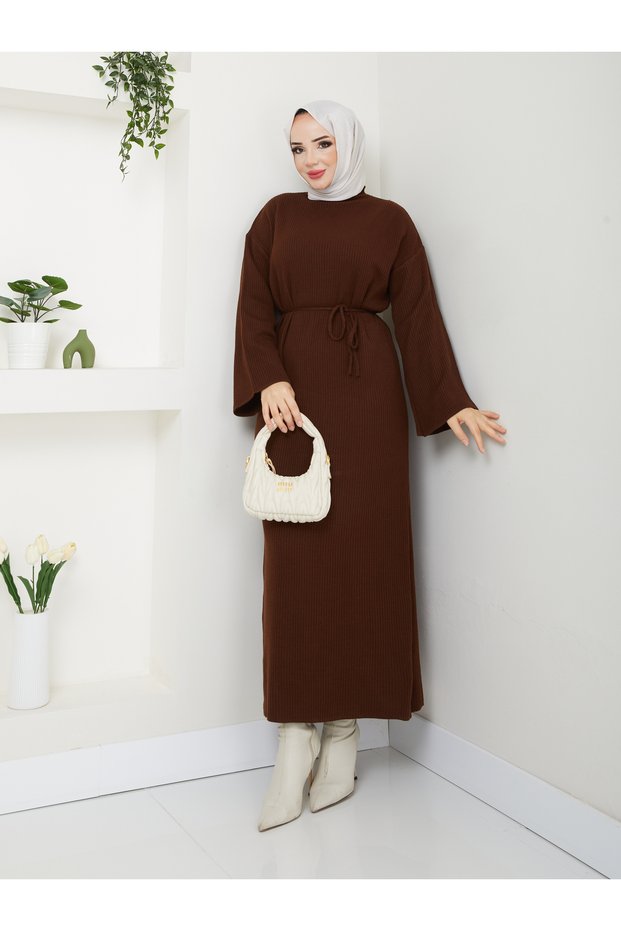 Wonderful Lacing Belted Knitwear Dress