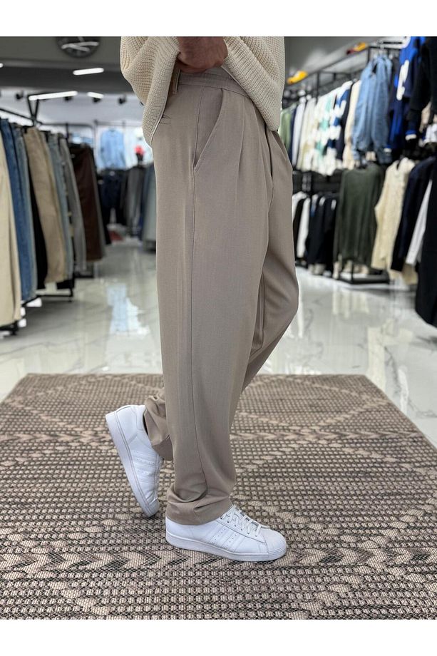 Fileli Baggy Kumaş Pantolon - 2