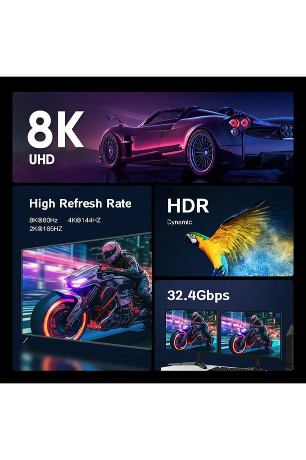 Displayport To Displayport Dp 1.4 8K@60Hz Görüntü Aktarma Kablosu 2 Metre - 3
