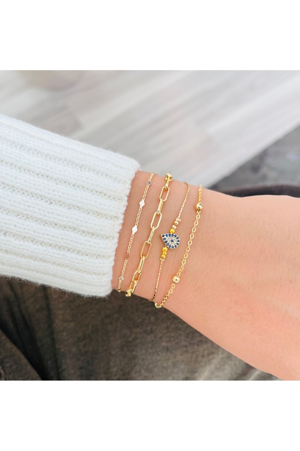 Gold Drop Model Evil Eye Luck Bracelet Set