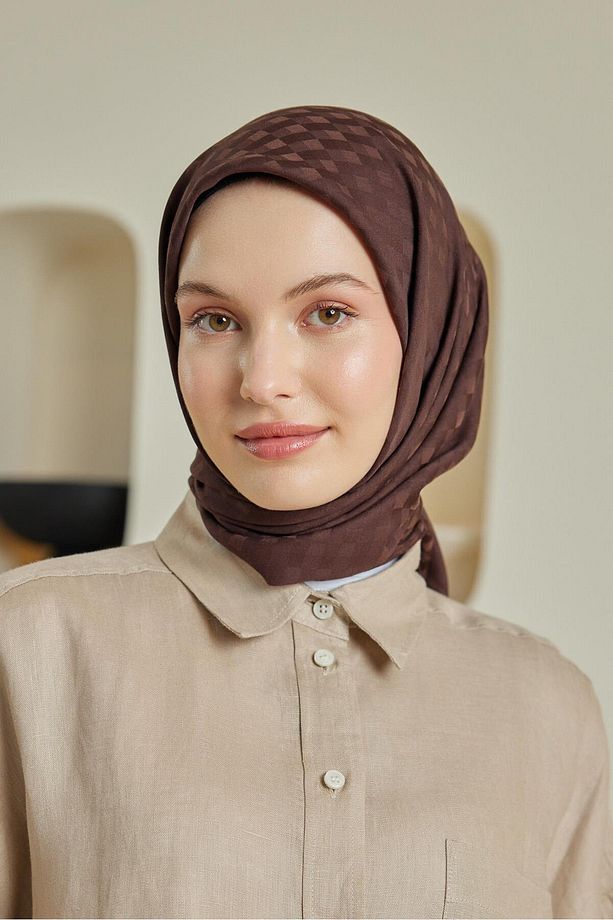 Dama Desen Jakar Eşarp Acı Kahve - 7