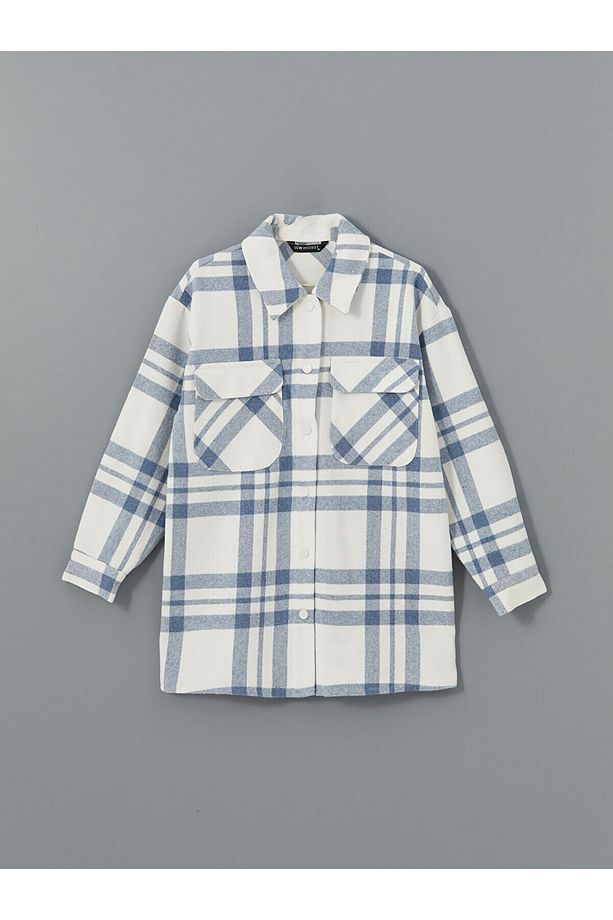 Ekose Oversize Kadın Gömlek Tunik - 5