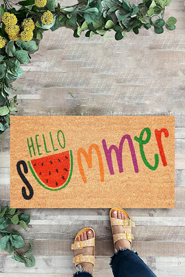 Hello Summer, Watermelon, Patterned Interior and Exterior Door Front Mat, Decorative Mat