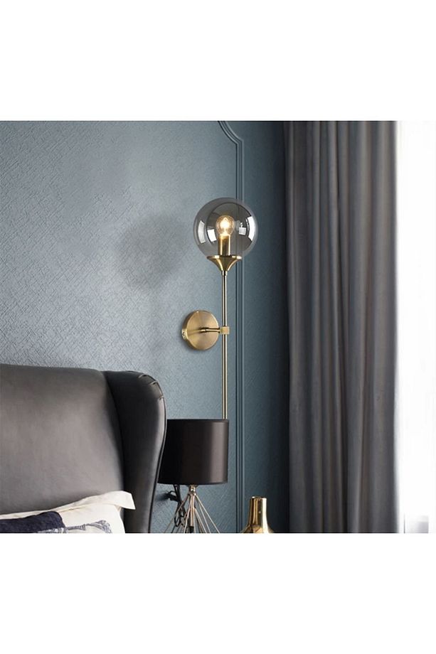 Modern Tasarım Pilli Aplik 1 Adet Tak Çalıştır Duvar Camlı Aplik Eskitme Gold Bal Camlı - 6