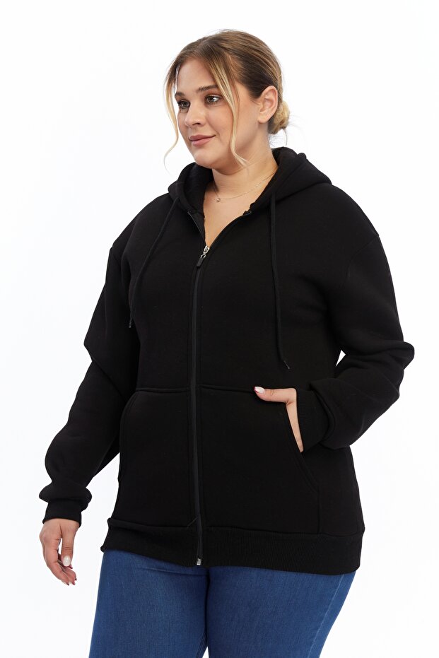 Kapşonlu Fermuarlı Sweatshirt - 4
