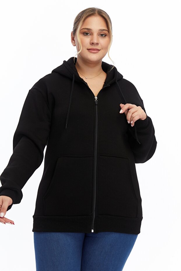 Kapşonlu Fermuarlı Sweatshirt - 3
