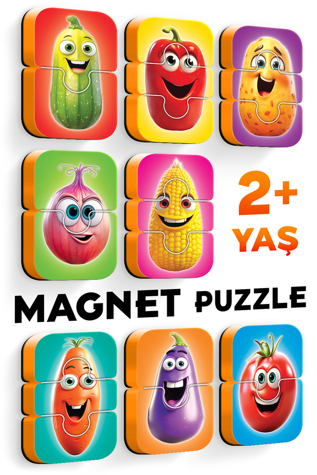 Sebzeler Mıknatıslı Yapboz 8 Adet 2-3 Parçalı Magnet Puzzle 2 Yaş - 1