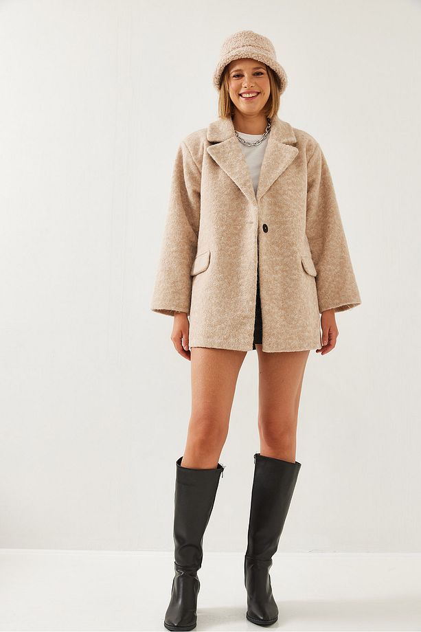 Kadın Oversize Geniş Kaşe Kaban - 5