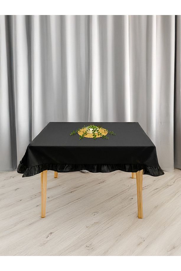 Pamuk Polyester Fırfırlı Masa Örtüsü Siyah - 1