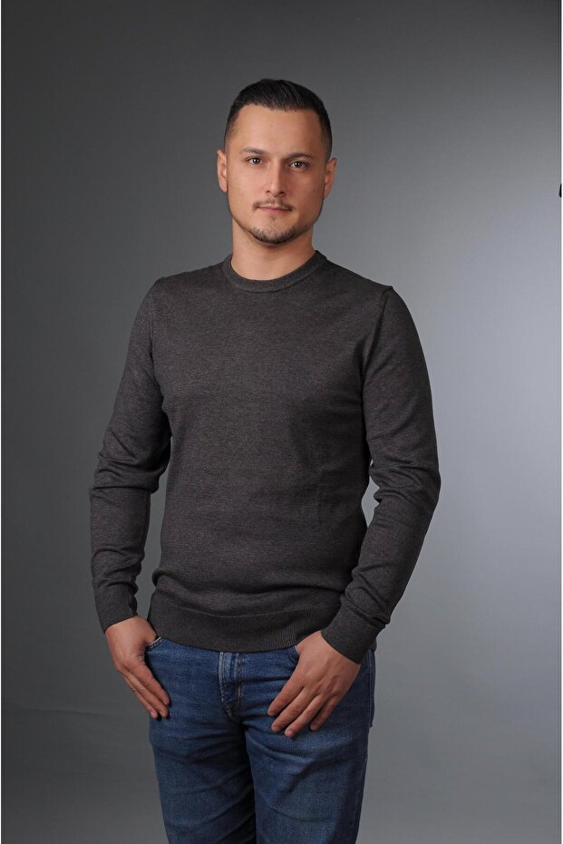 Men's Crew Neck Basic Cotton Knitwear Sweater