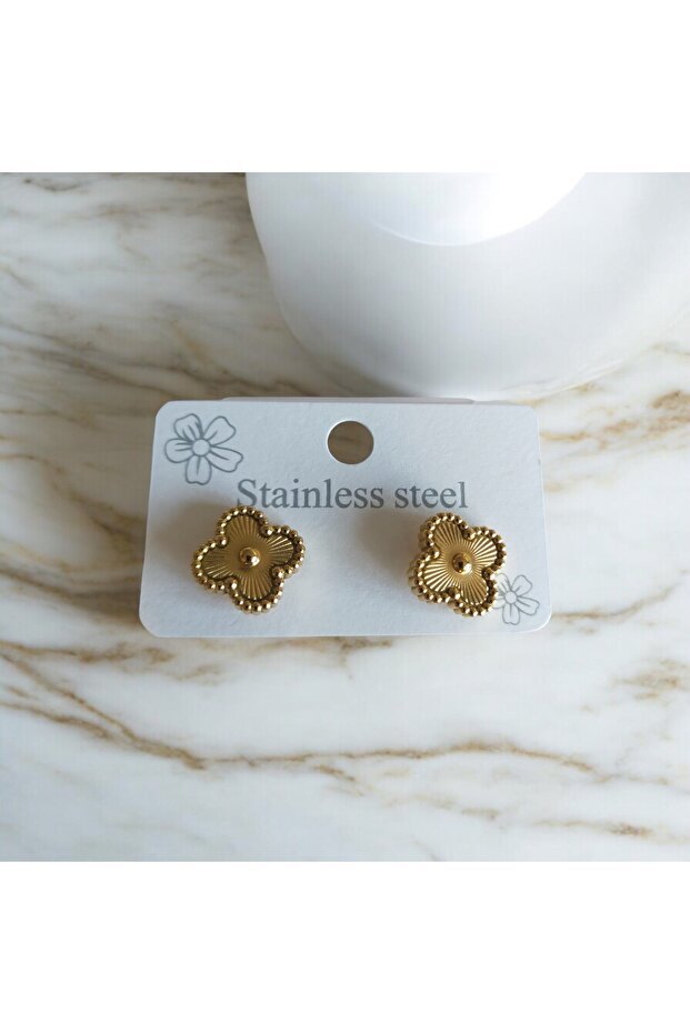 Çelik Gold Yonca Küpe - 1