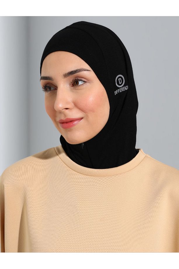 Fermuarlı Tesettür Bone - Siyah - 5
