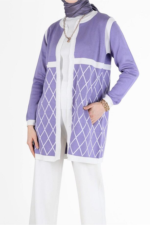 GEOMETRİK DESEN DETAYLI TRİKO HIRKA 42067 - 4