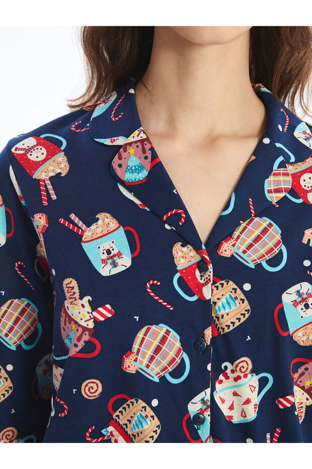 Lcwk Gömlek Yaka Baskılı Kadın Pijama Takımı - 3