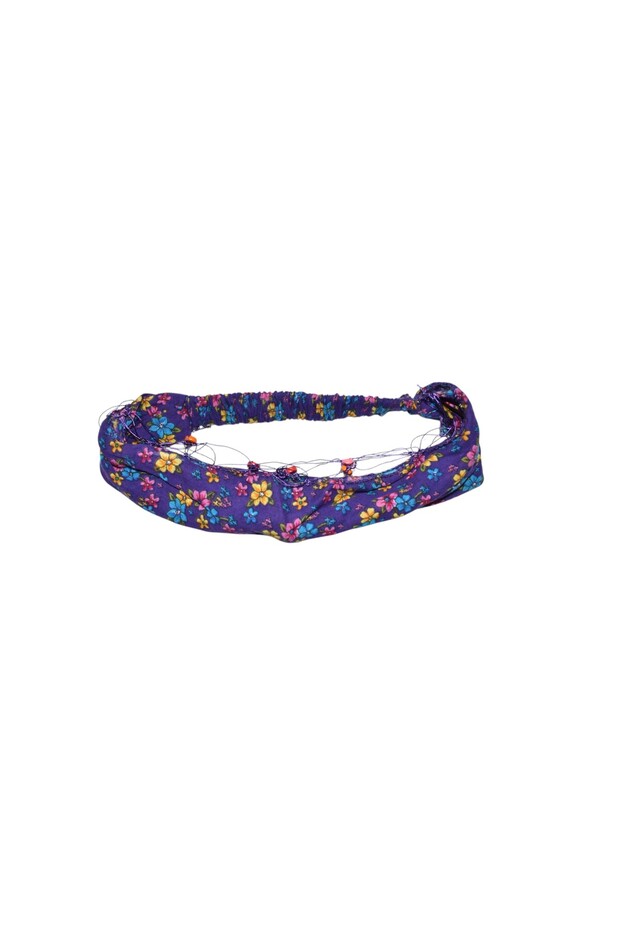 Purple Floral Elastic Beaded Parachute Bandana