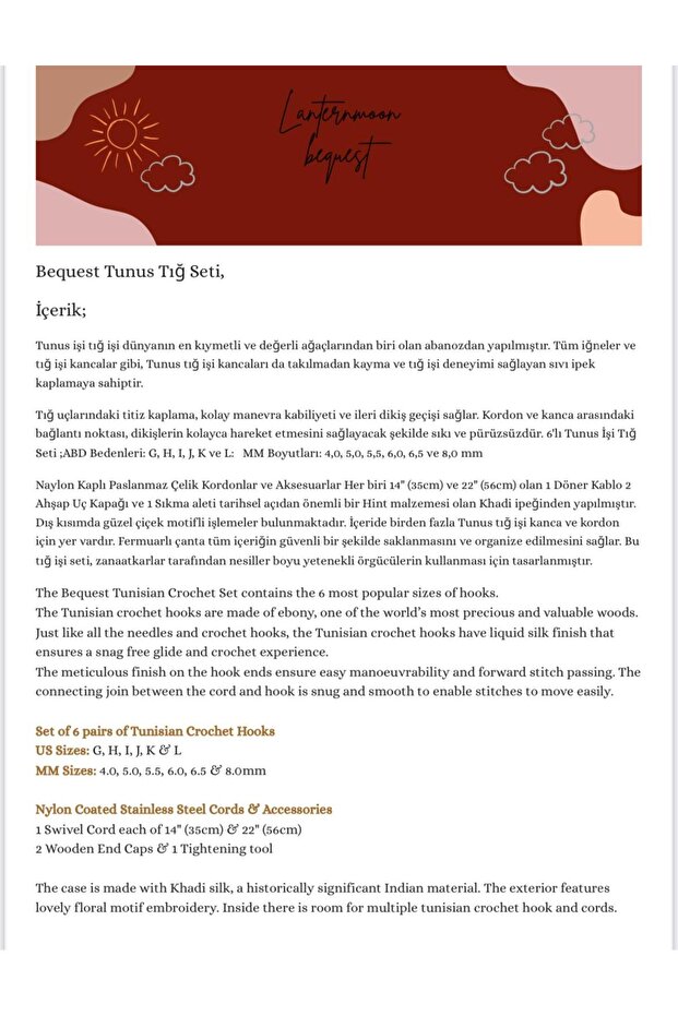 Lanternmoon Bequest Tunus Tığ Seti - 5