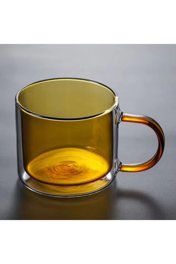 2'li Çift Cidarlı Borosilikat Cam Nostaljik Kahverengi&Yeşil Kupa Bardak 350 ml - 2