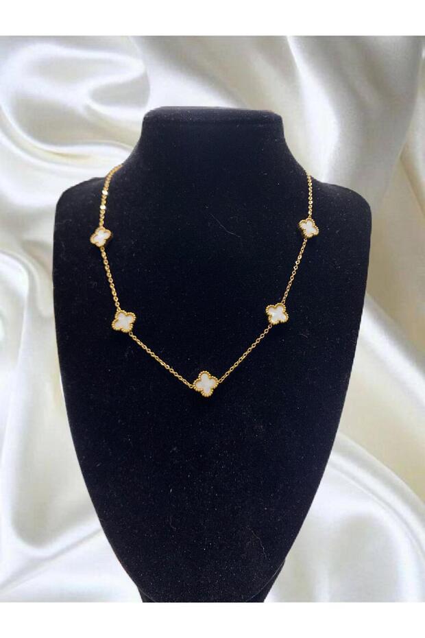 çelik kolye  sedefli yonca temalı - 1